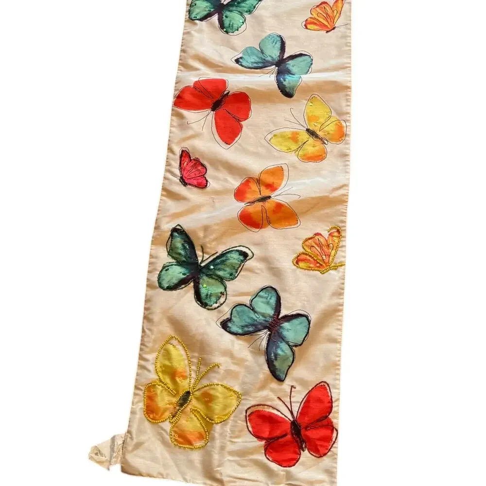 Pier 1 Imports Spring Time Applique Beaded  Butterflies Table Runner